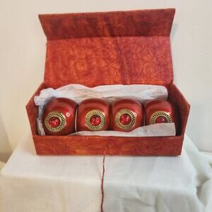 Set of 4 Red Gold Gem Napkin Rings with Box Made in India Holiday Table Deco